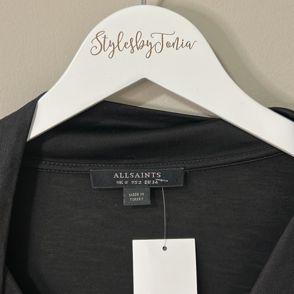 All Saints Penelope Tie Neck Bodysuit Loose Fit V-Neck Long Tie Sleeve Sz 2 NEW - Picture 6 of 14